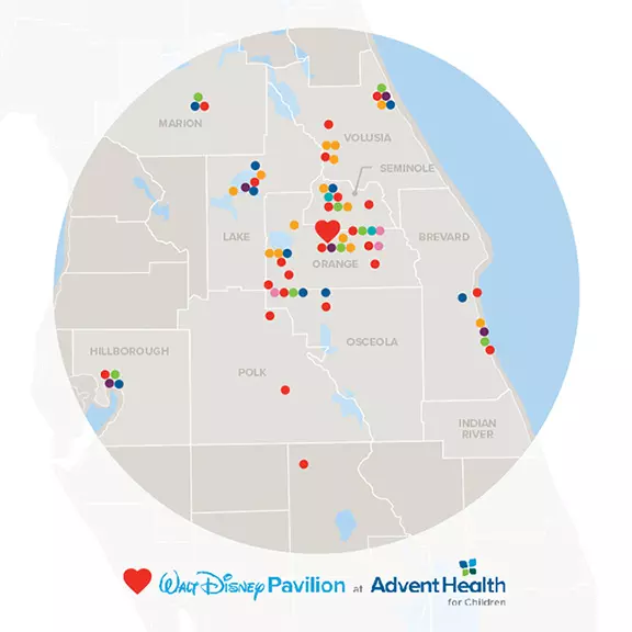 Walt Disney Pavilion at AdventHealth for Children Location Map