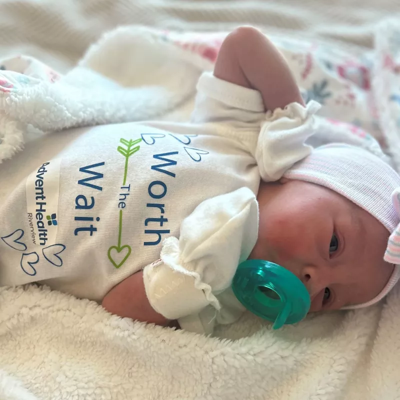 Baby Melanie was born at 3:12 PM on Wednesday, October 23, making her the first baby of AdventHealth Riverview.