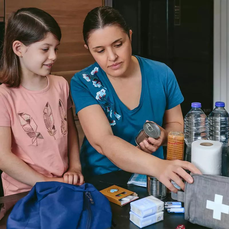 Mom and daughter pack ER go bag