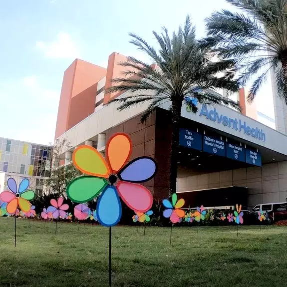 217 pinwheels placed at the AdventHealth Orlando campus to represent the 217 donors who gave the gift of life in Central Florida in 2020
