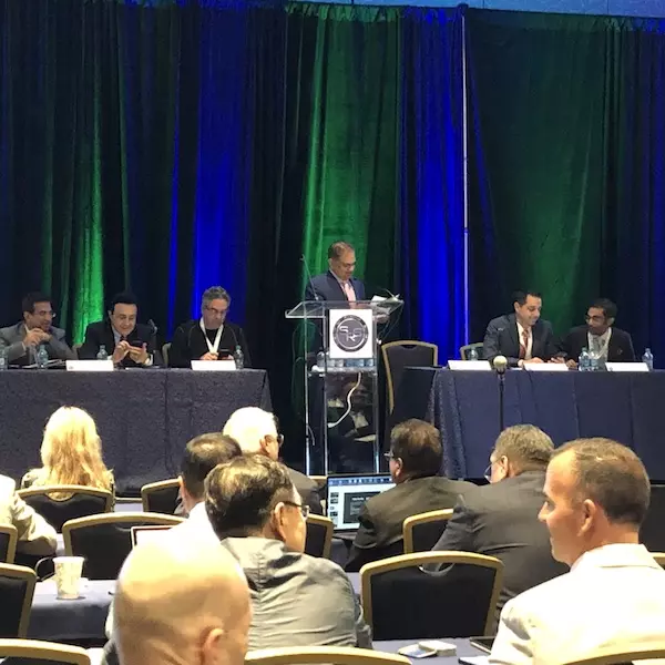 Group of doctors presenting on stage at the SRS Annual meeting