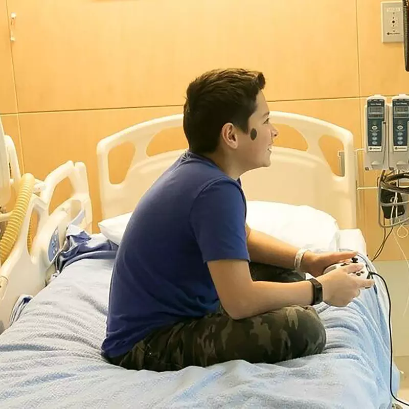 a photo of a patient playing video games