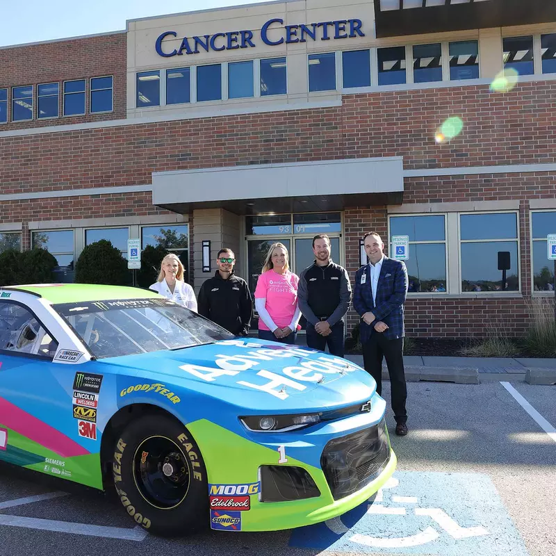 No. 1 AdventHealth car outside of AdventHealth Cancer Center Shawnee Mission