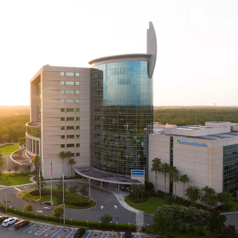 A full side view of AdventHealth Daytona's ER facility