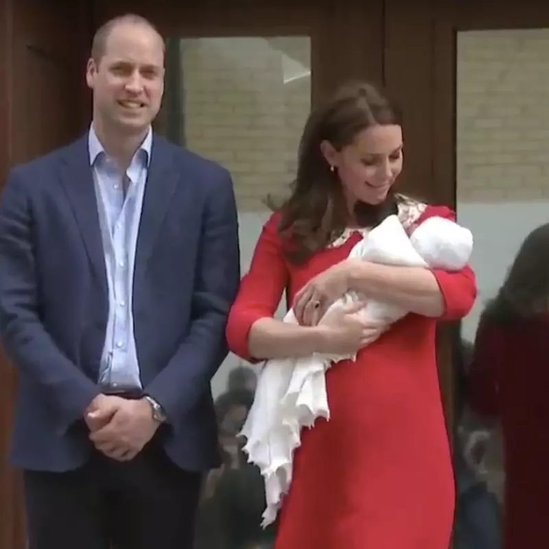 Kate Middleton with William and their new baby.