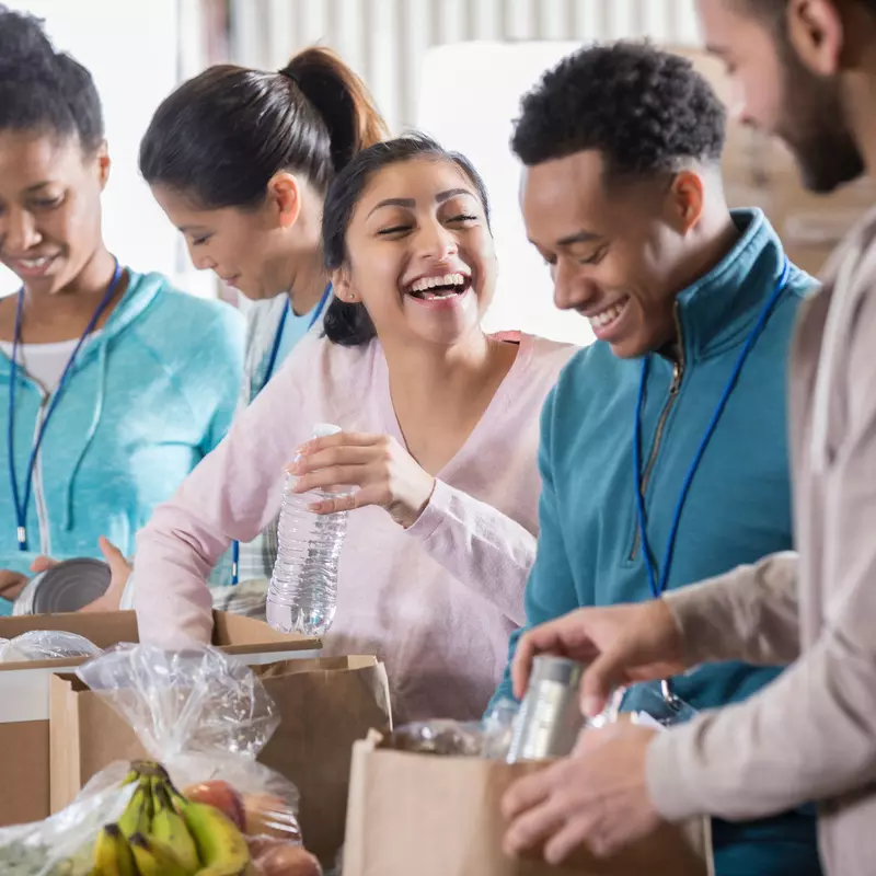 A group of volunteers at a food bank.