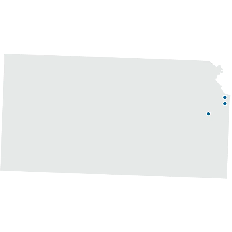 map of kansas with points where AdventHealth Hospitals are