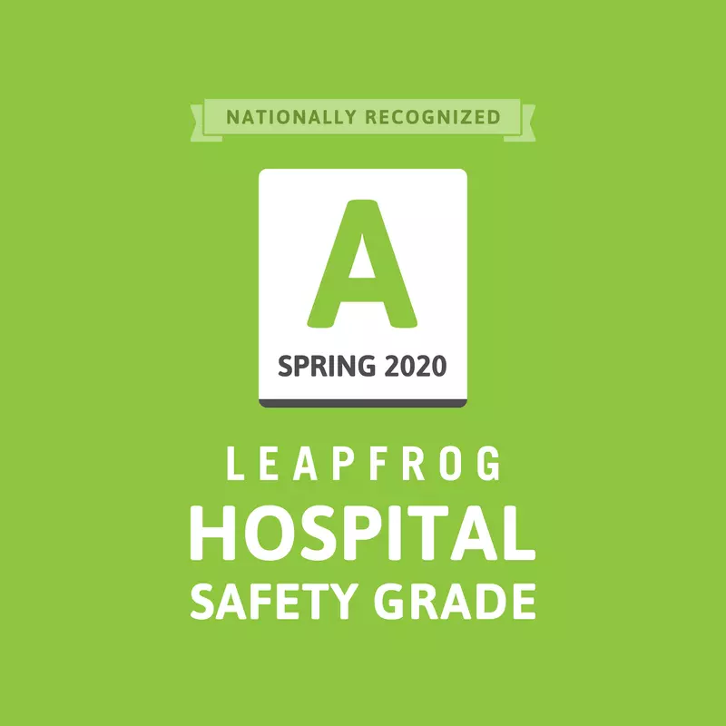 Leapfrog Group "A" Grade Hospital Safety logo for Spring 2020.