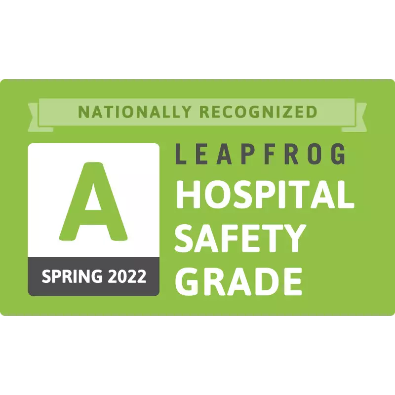 Leapfrog A Grade Hospital Safety Grade Spring 2022 logo.