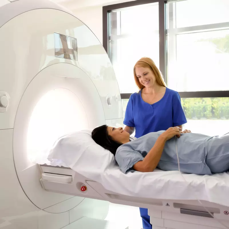A patient prepares to recieve an MRI.