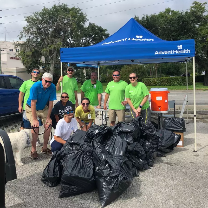 Nearly 50 AdventHealth New Smyrna Beach employees and family members picked up nearly 250 pounds of trash along the 4.2-mile North/South Causeway Loop. 