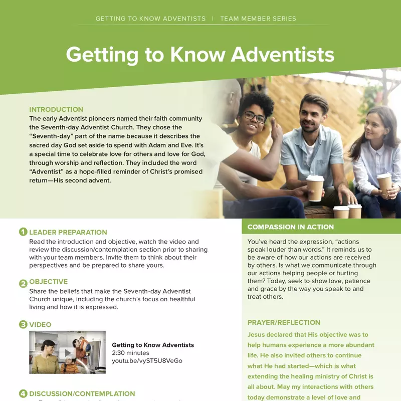 Getting to Know Adventists Team Member Series sheet.