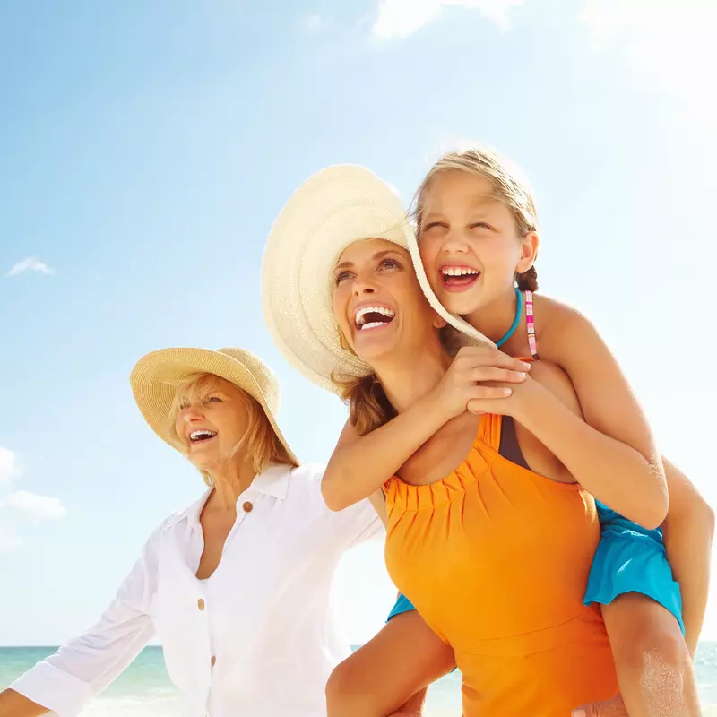 Tri-Generational family of women walking together on the beach