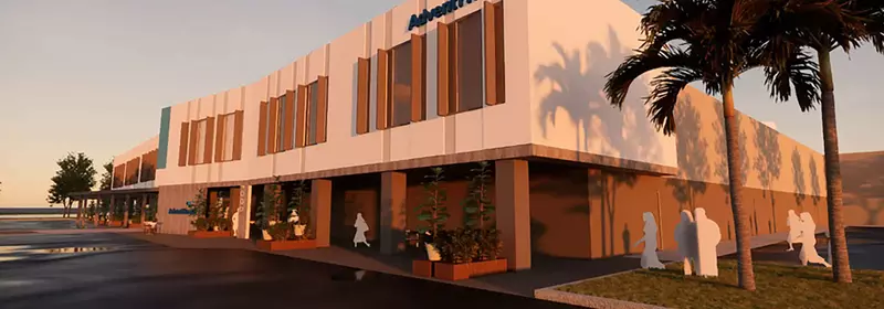 A rendering of the outside of AdventHealth Care Pavilion New Tampa building from the outside.