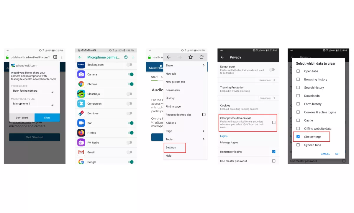 AdventHealth Video App Firefox Mobile Settings