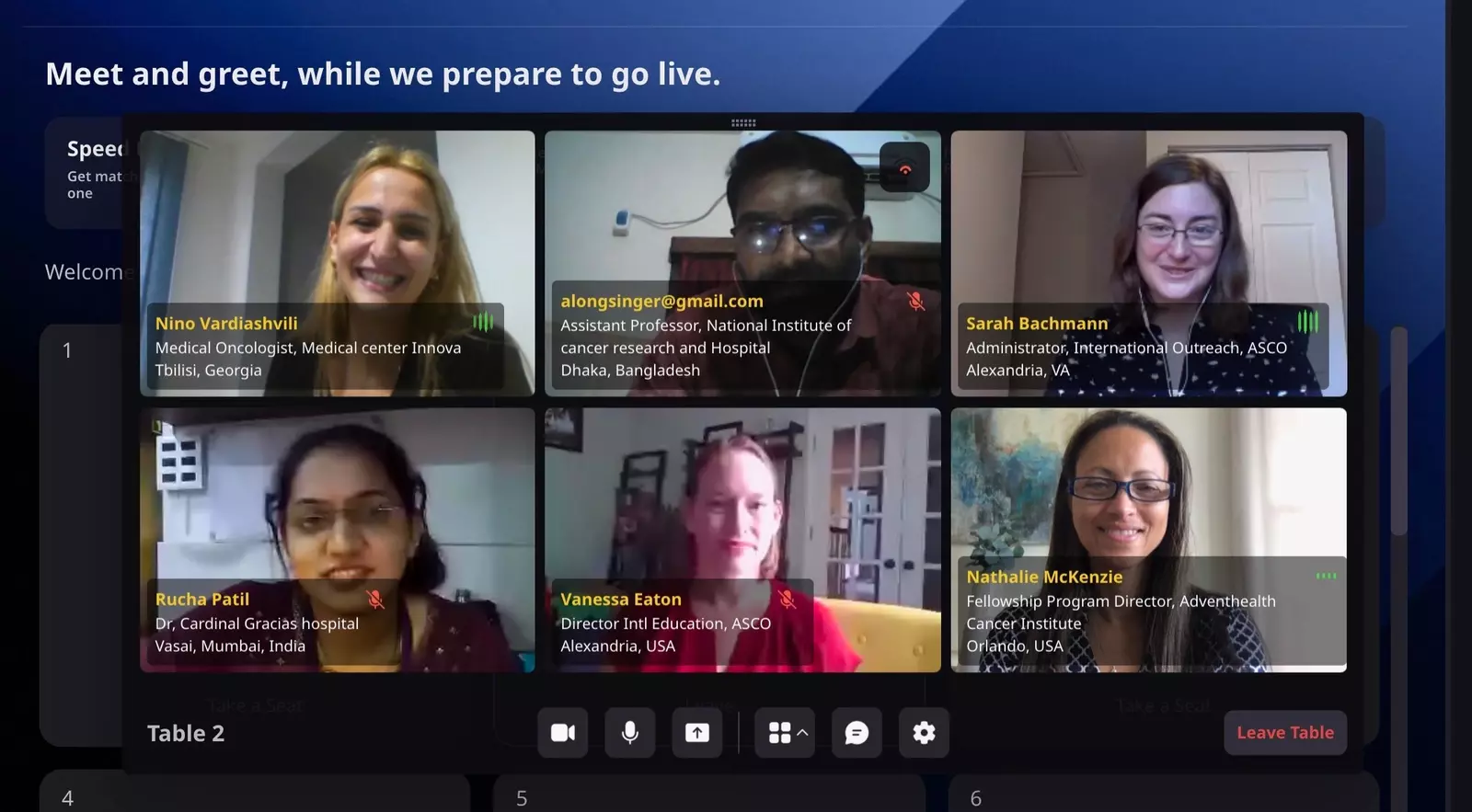 Dr. McKenzie (bottom right) on a zoom meeting speed mentoring internationally through her affiliation with the American Society of Clinical Oncology.
