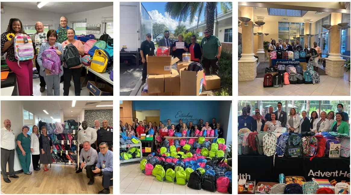 AdventHealth  team members in Flagler, Lake and Volusia Counties donated backpacks and supplies to help nearly 1,500 kids head back to school. 
