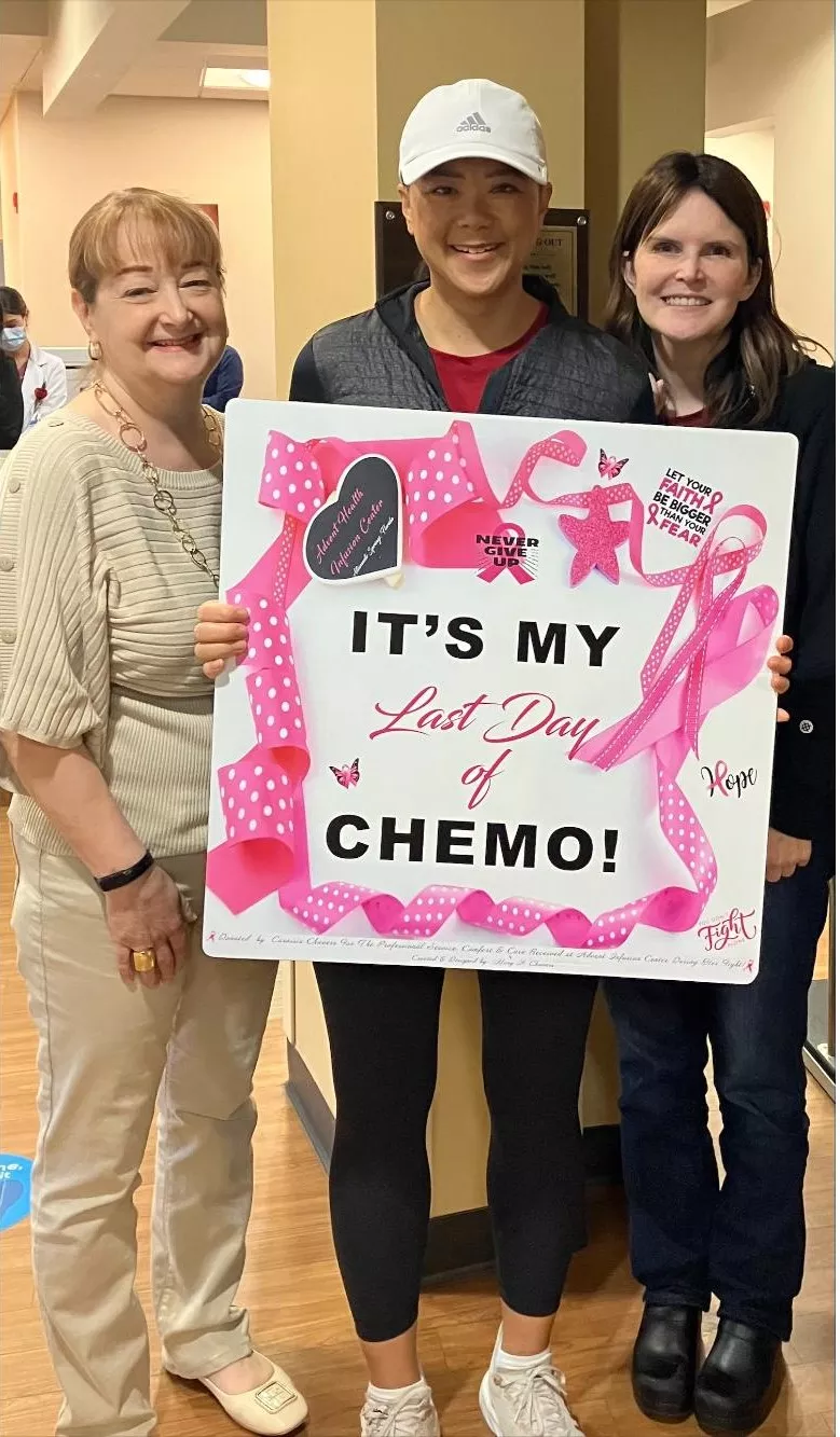 Dr. Catherine Hwang on her last day of chemo.