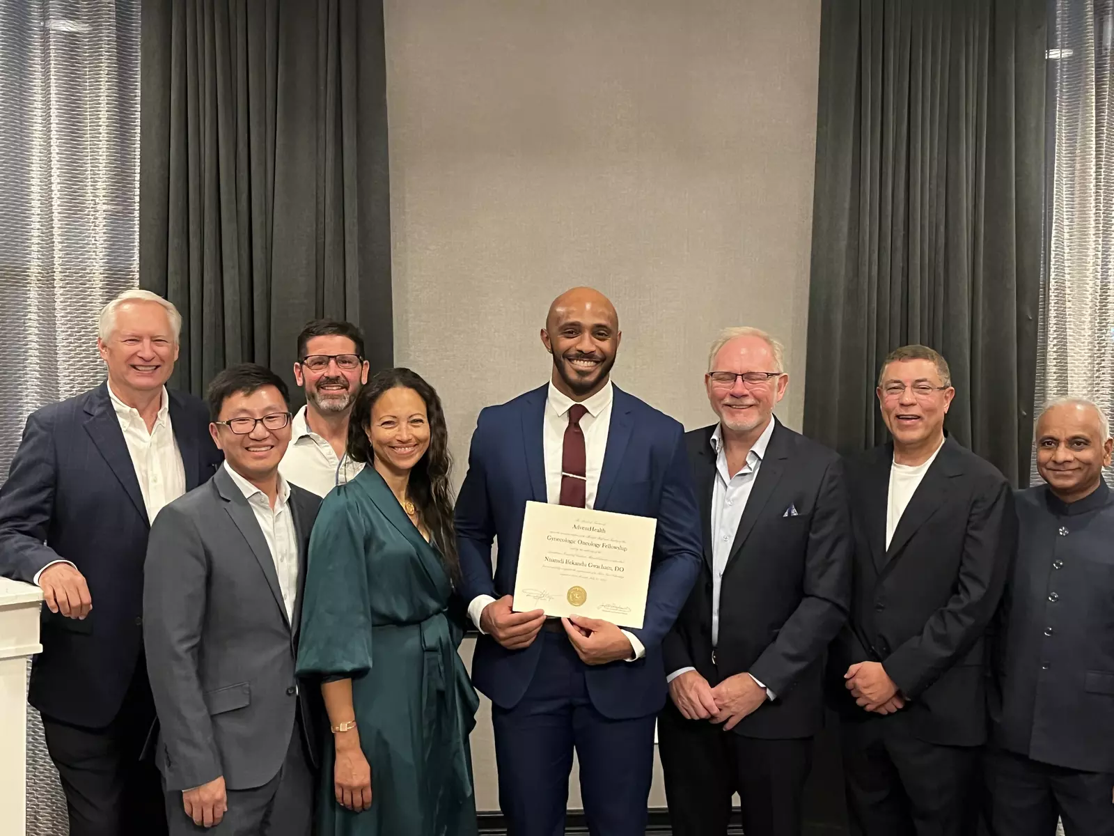 Dr. Nnamdi Gwacham graduates from the AdventHealth Gynecologic Oncology Fellowship Program in July 2023 where Dr. McKenzie is the program director.
