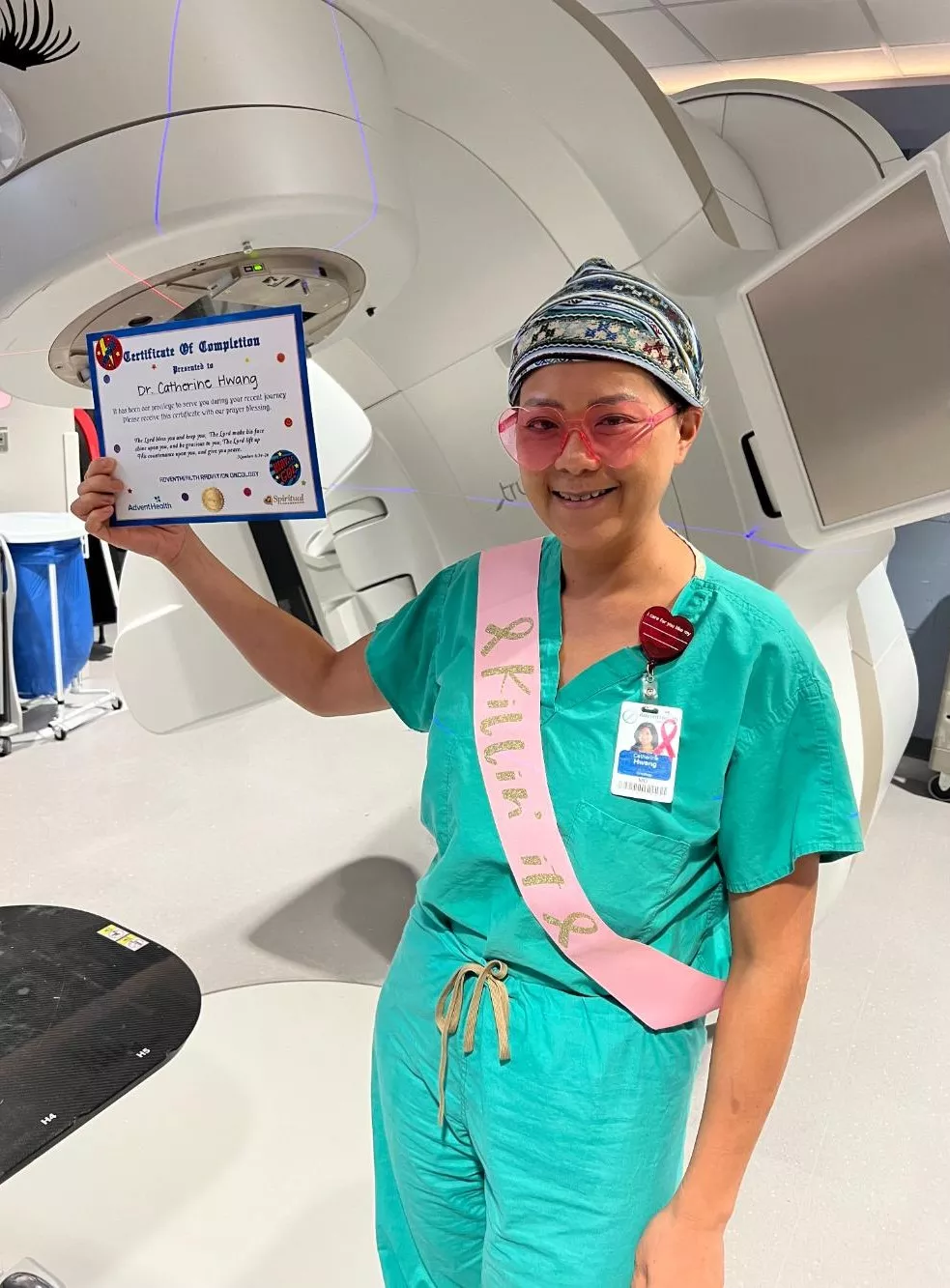 Dr. Catherine Hwang on her last day of radiation treatment.