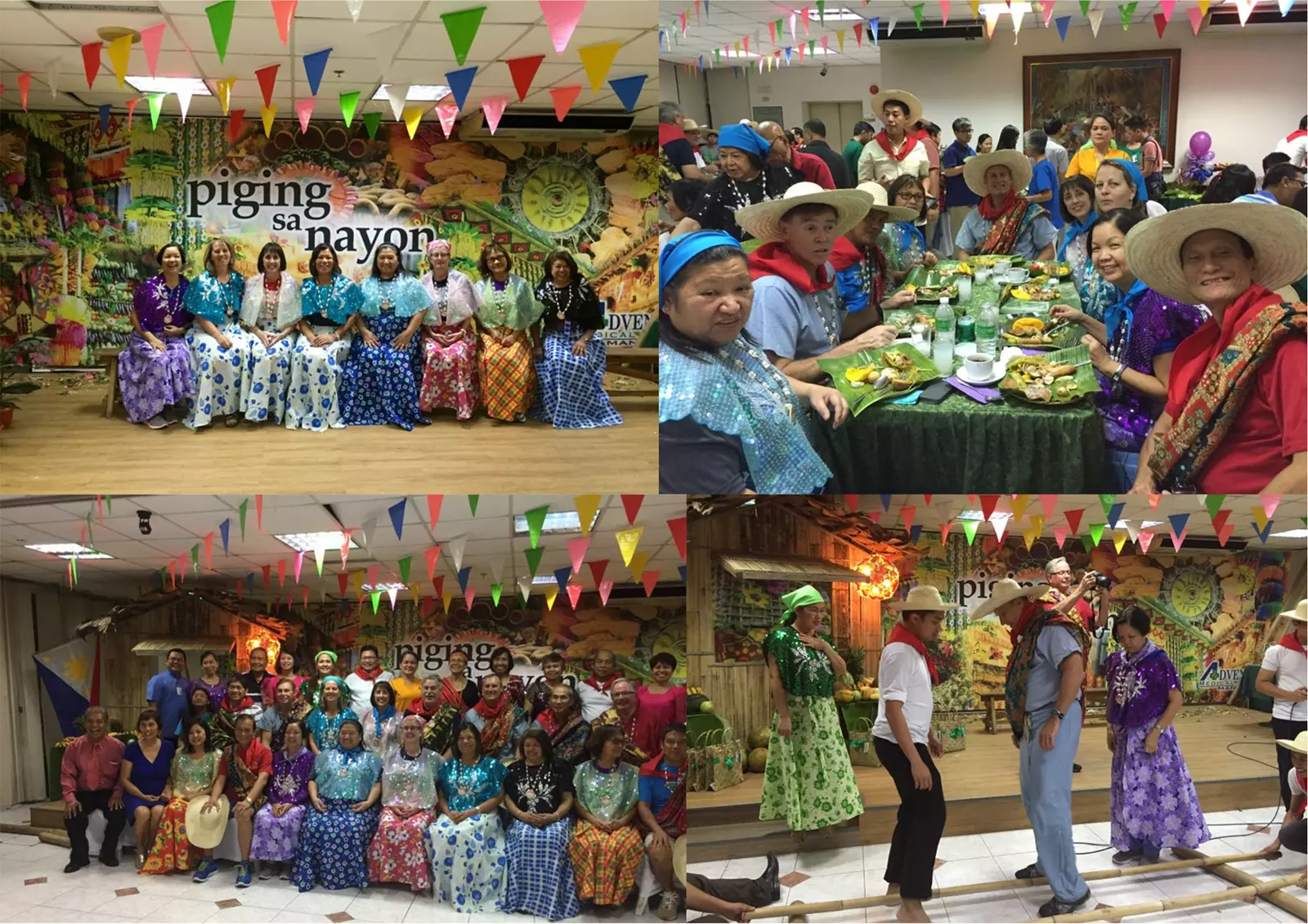 photo grid of filipino cultural celebration including traditional dress and dancing