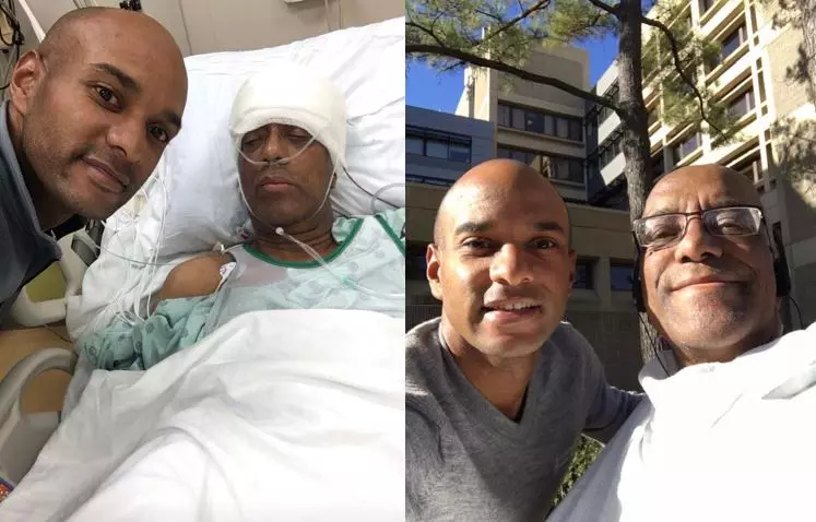 Maycock with his father after his brain surgery and through his recovery journey