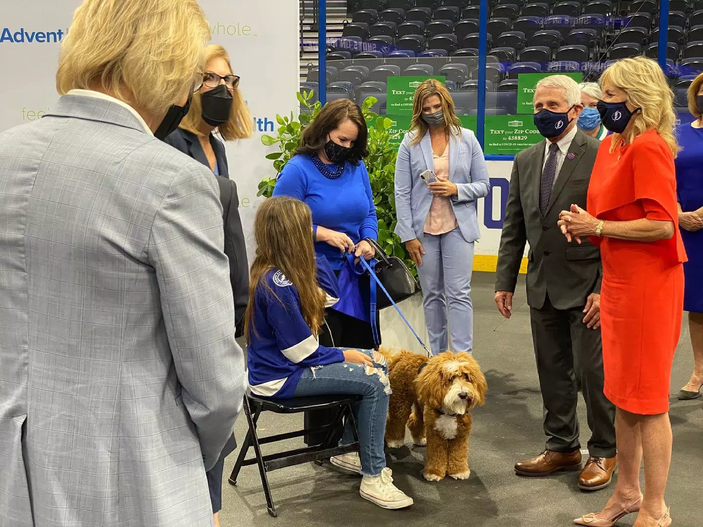 First lady Jill Biden and Dr. Anthony Fauci visited the Shots on Ice vaccination event hosted by AdventHealth and the Tampa Bay Lightning at the Amalie Arena in Tampa.
