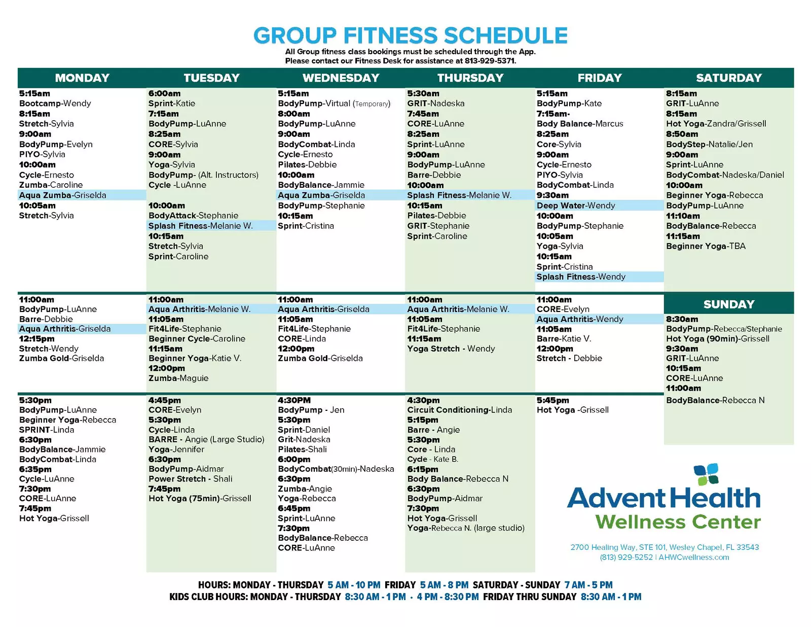 Facilities & Group Schedule