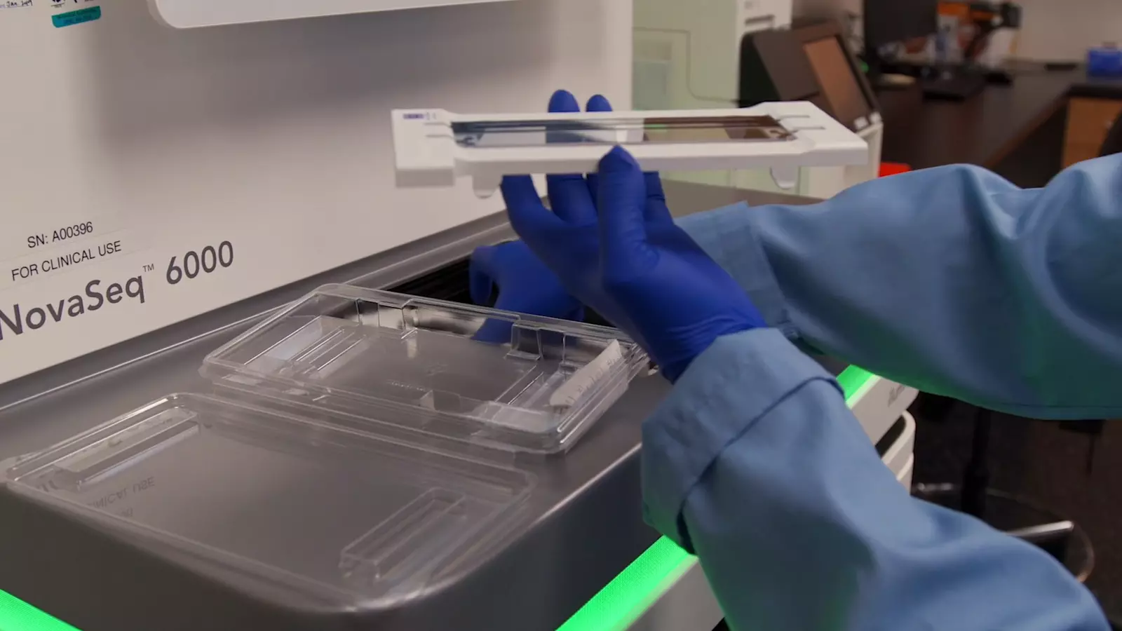 Technician uses matching-for-gene-sequencing