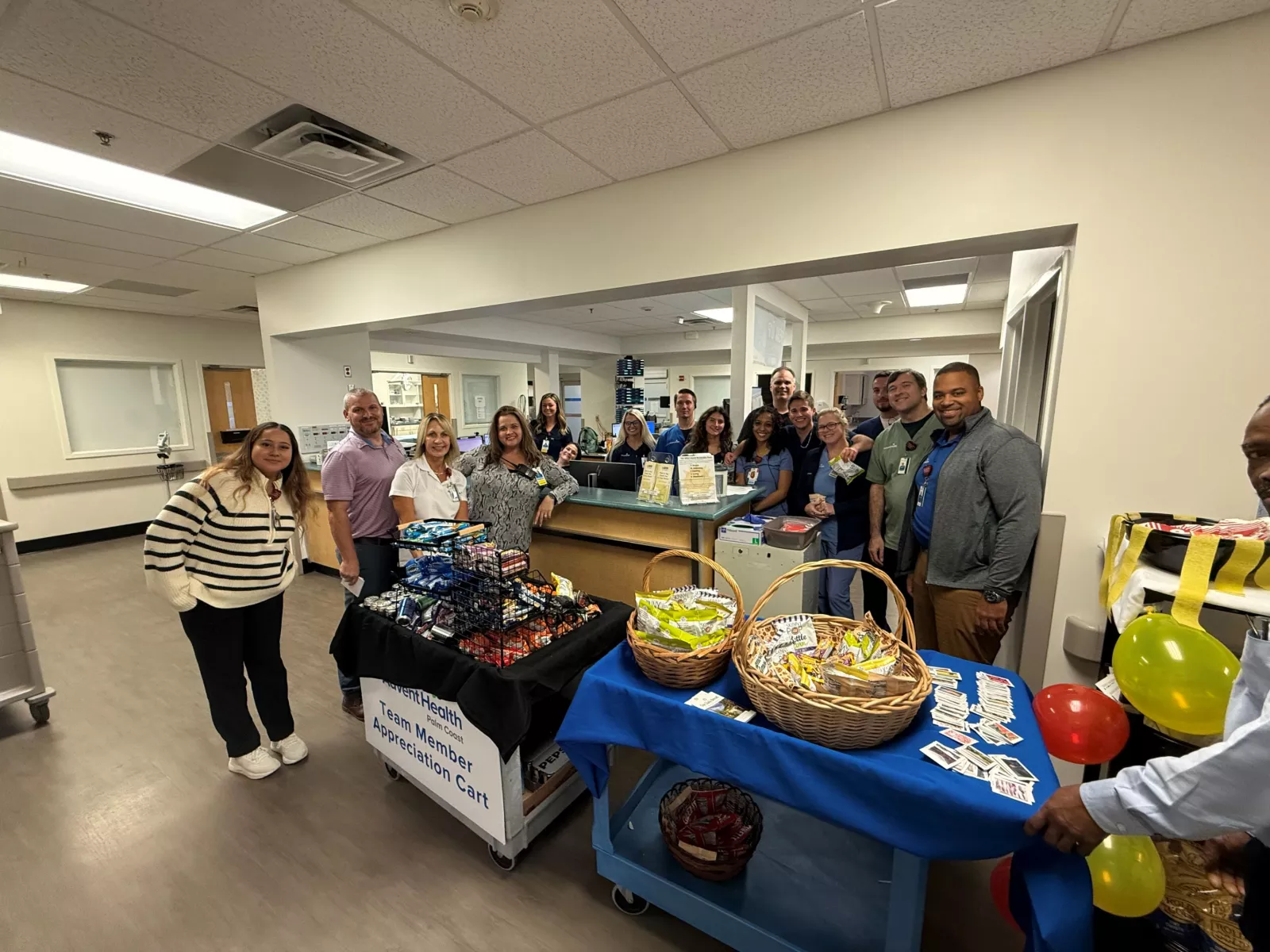 AdventHealth Palm Coast team members keep the treat carts stocked during the storm