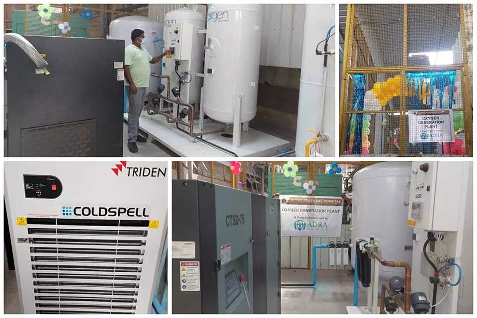A collage showcasing the new installation of an oxygen plant for India