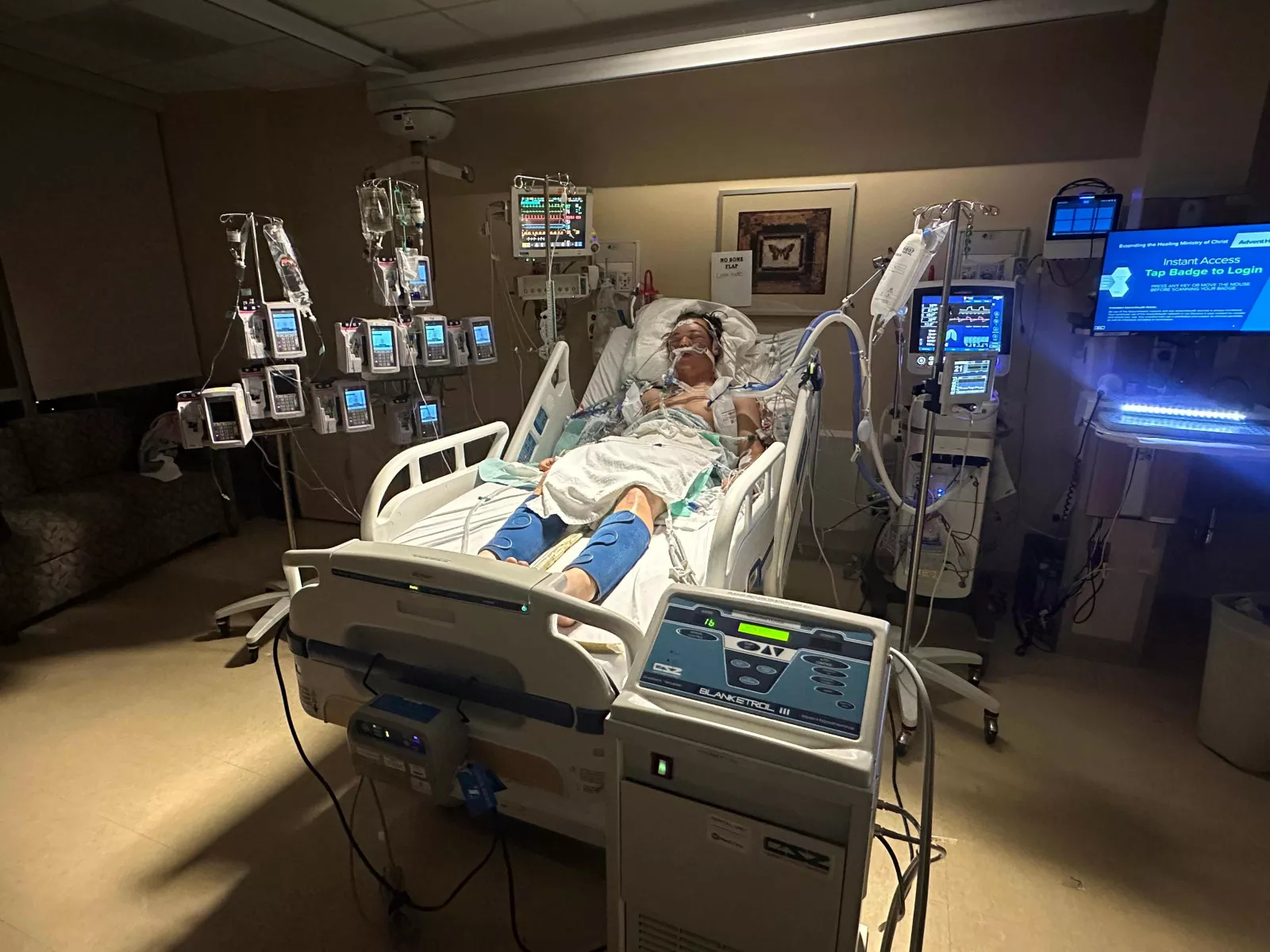 Josiah Stubbs in the ICU at AdventHealth Daytona Beach.