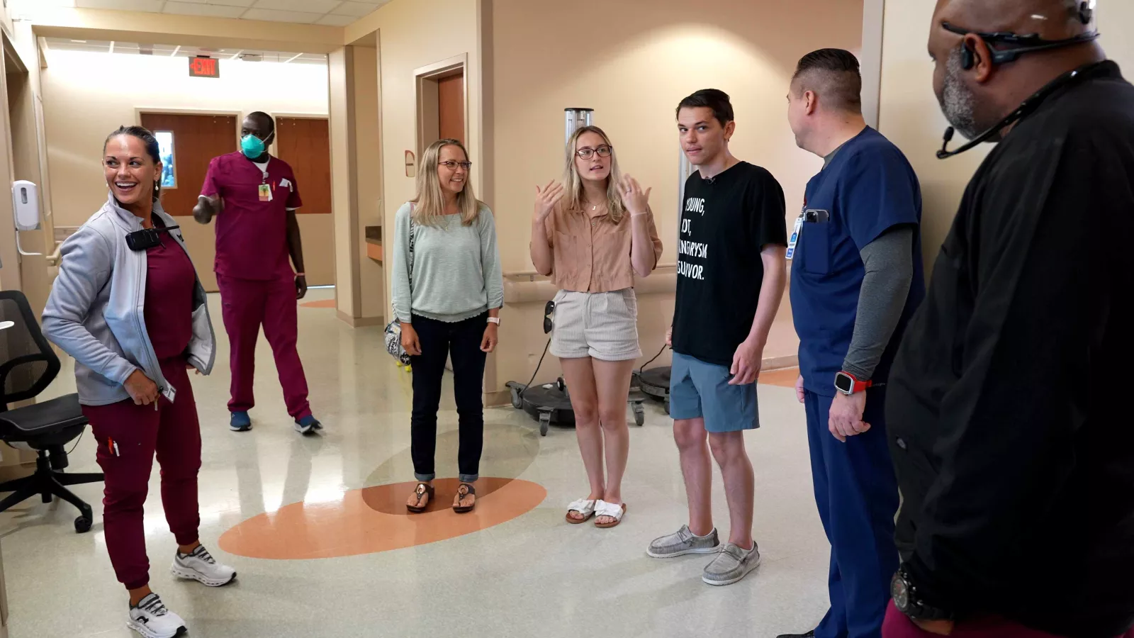 Josiah Stubbs, along with his mother and fiancé visit the ICU team at AdventHealth Daytona Beach.