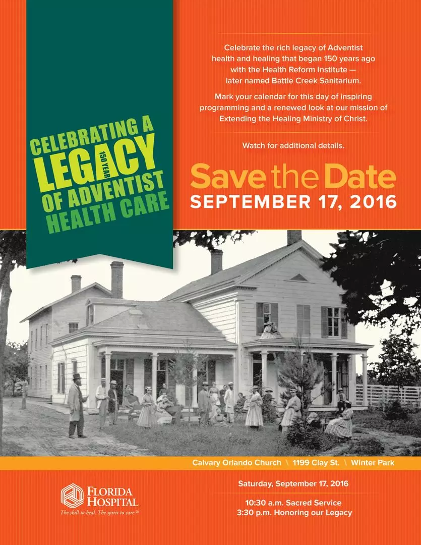 Save the Date Flyer for Florida Hospital (now AdventHealth)'s Legacy Celebration from 2016