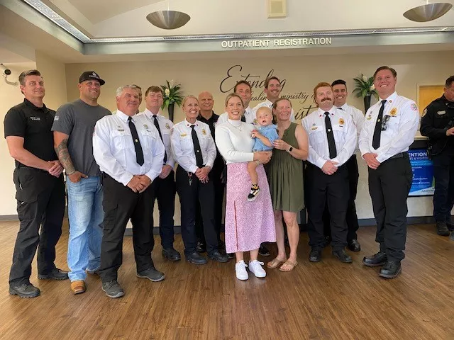 Wilson’s wife, Ashley Wilson, and the couple’s young son Coast, who is now 18 months old, attended the ceremony, along with a number of Ethan’s firefighting colleagues and members of his AdventHealth care team. 