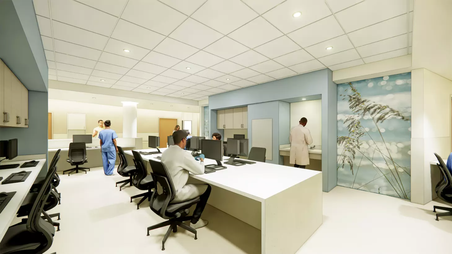 Rendering of AdventHealth Daytona Beach future nurses station