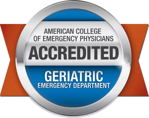 American College of Emergency Physicians Geriatric Emergency Department Silver Accreditation badge.