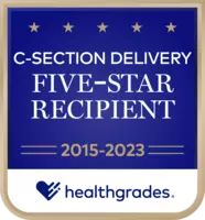 Healthgrades Five-Star Recipient for C-Section Delivery badge for 2015 to 2023.